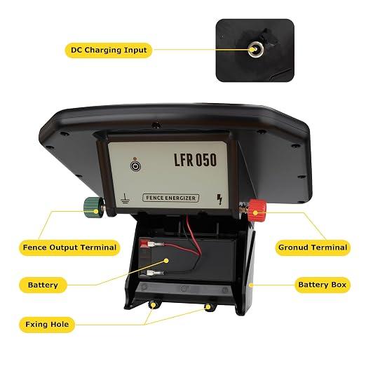 Solar Electric Fence Charger - 0.65 Joules 35 Mile Range Portable Solar Powered Electric Fence Charger, Integrated Machine for Livestock and Garden Protection