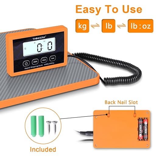 THINKSCALE Shipping Scale, 10g/1oz Precision Postal Scale - 440lb Capacity, Lightweight Postage Scale for Packages, Luggage, Mail, Ecommerce, Warehouse & Home, Battery & AC Adapter Included