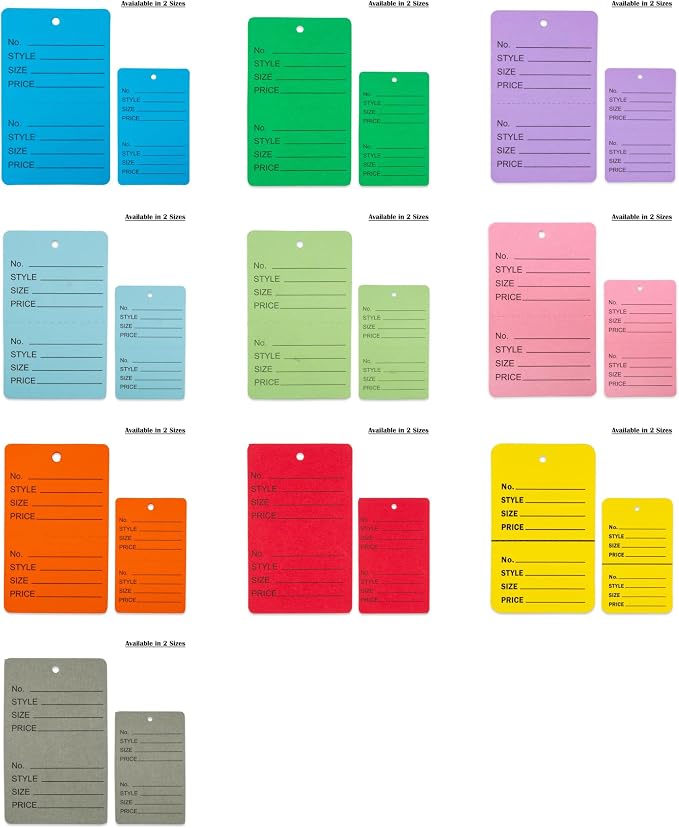 1000 Qty 1 1/4 x 1 7/8 (32x47mm) Assorted Unstrung Colored Price/Receipt Tags w/Easy-Tear Stub (Consignment/Merchandise/Clothing/Jewelry/Laundry Service/Sales) – Number/Style/Size/Price