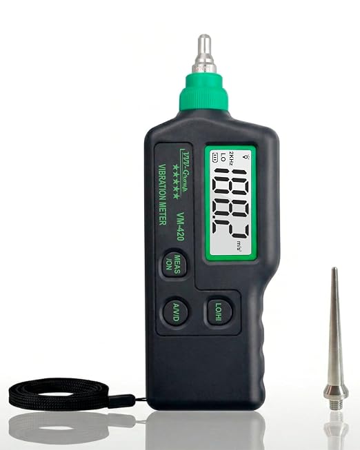 Digital Vibration Meter – VM-420 Industrial Vibrometer, Acceleration 0.1–199.9 m/s², Velocity 0.1–199.9 mm/s, Displacement 0.001–1.999 mm, 10Hz–15kHz, Handheld Machine Diagnostics Tool