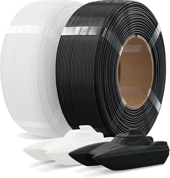 OVERTURE 2KG Bundle Refill PETG 3D Printer Filament 1.75mm, 2 Pack 1kg(2.2lbs), Refilament for Bambu Lab Reusable Spool, Accuracy +/- 0.02 mm, Fit Most FDM 3D Printers(Black+White)