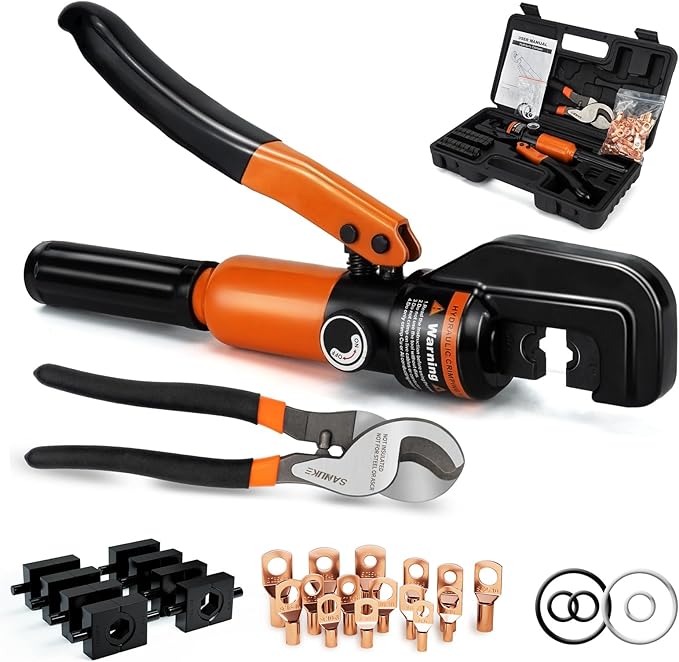 Sanuke Hydraulic Crimping Tool and Cable Cutter, 12 AWG to 2/0 AWG, Electrical Terminal Cable Crimper Tool Kit with 9 Die Sets and 40PCS Copper Wire Lugs