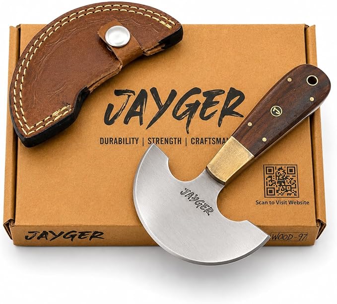 Handmade Round Head Knife | Carbon Steel | Half Moon Leather Working Knife | Wooden Handle | Skiver Knife for DIY Leathercraft | With Leather Sheath