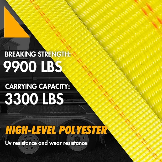 Car Tie Down Straps (4 Pack) for Trailers With Heavy Duty Chain Anchors - 2" x 96" Lasso Style Wheel Strap - 3,300lbs Safe Working Load - Includes 4 Ratchet and 4 Tire Straps