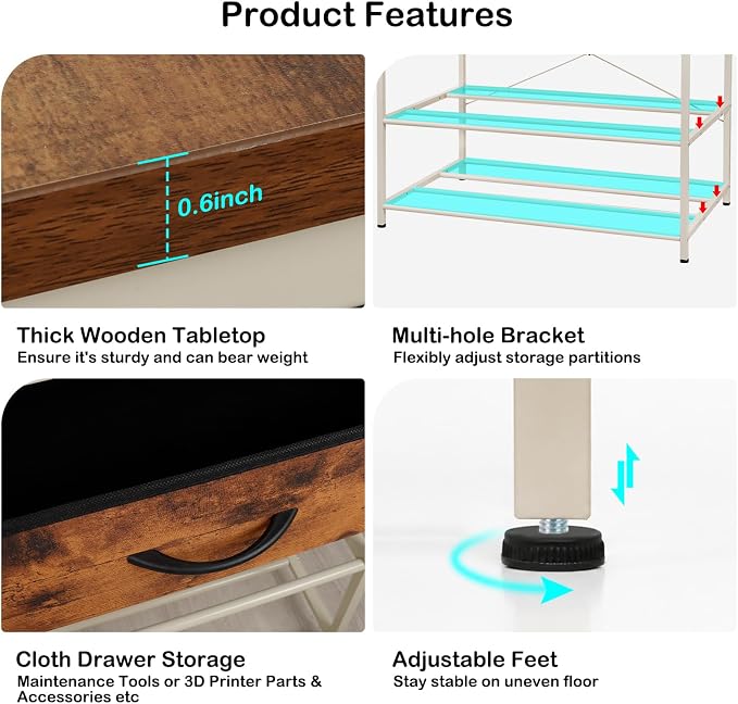 3D Printer Stand with Filaments Storage, Sturdy 39.4" 3D Printer Table Rack | Heavy Duty