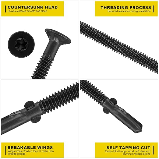 FMhotu #14 x 3-1/4" Trailer Deck Screws, Self-Tapping Sheet Wood Metal Screw, 161Pcs T25 Star Bits Reamer Tek Screws for Trailers, for Attaching Wood to Steel(Black)