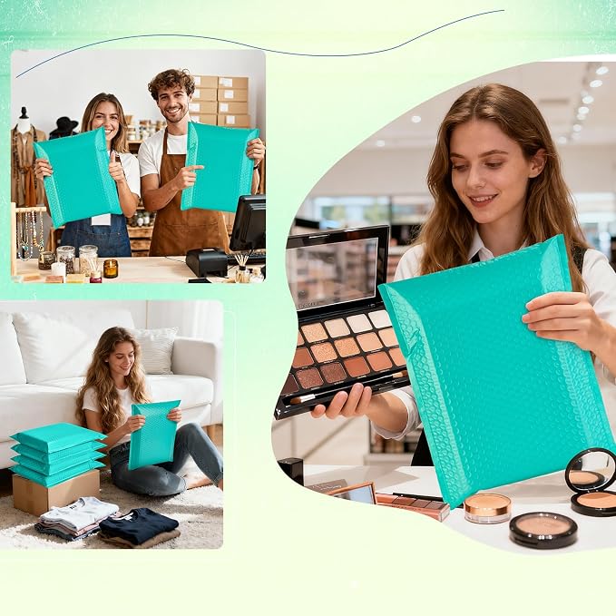 Fuxury Bubble Mailers 10x13 Inch Teal 25 Pack, Opaque Padded Envelopes for Clothing, Books, Makeup & Accessories, Self Seal Shipping Bags for Small Business