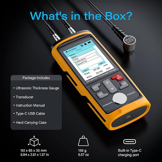 Ultrasonic Thickness Gauge PM1301,Range 0.039 to 11.811 inch, Digital Metals Thickness Tester, Steel, Metals, Plastic, Glass, PVC, Pipes (PM1301D)