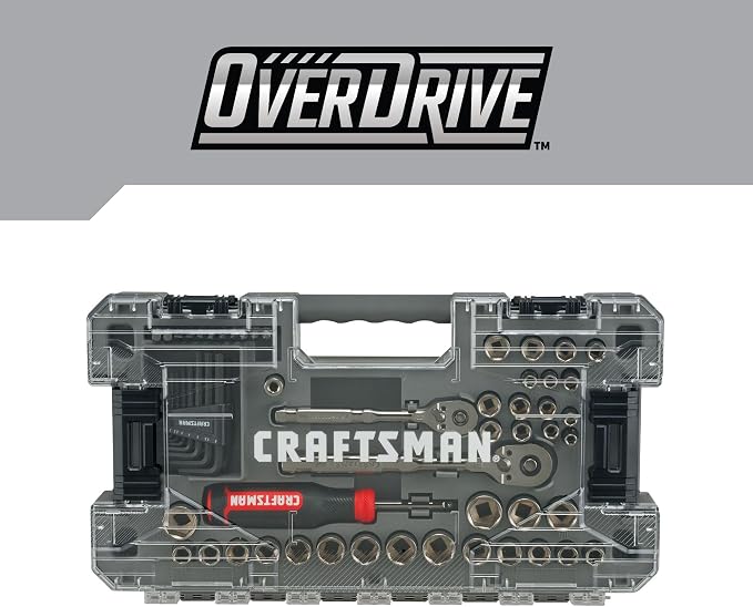 CRAFTSMAN OVERDRIVE 64-Piece Gunmetal Chrome Mechanics Tool Set, Standard SAE/Metric Socket Set, with Hard Case (CMMT99064)