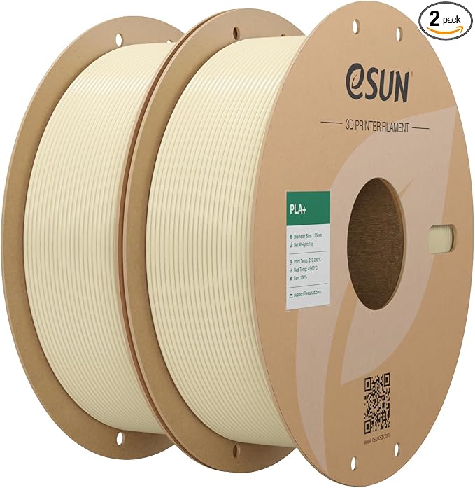 eSUN PLA+ Filament 1.75mm, 3D Printer Filament PLA Plus, Dimensional Accuracy +/- 0.03mm, 1KG per Spool, 2 Spools 3D Printing Filament, Bone White