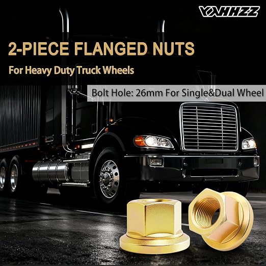 10PCS M22x1.5 Truck Wheel Nut, Hex:33mm, 30.48 mm Length, Fit for Heavy Duty Truck, Aluminum or Steel Wheels Installed on Semi Trucks