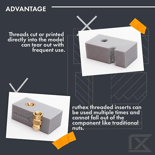 ruthex Bundle - Threaded Inserts M2 + M3 + M4 + M5 Assortment Box + ruthex 7X Soldering Tips/Heat-Set Insert Tips for Inserts in Plastic Parts and 3D Printer Parts