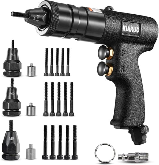 Pneumatic Rivet Nut Gun M4,M5,M6 with Replacement Mandrels, RPM 1500 Industrial Grade Pull Rivnut Gun MODEI:LM08 Button Switch
