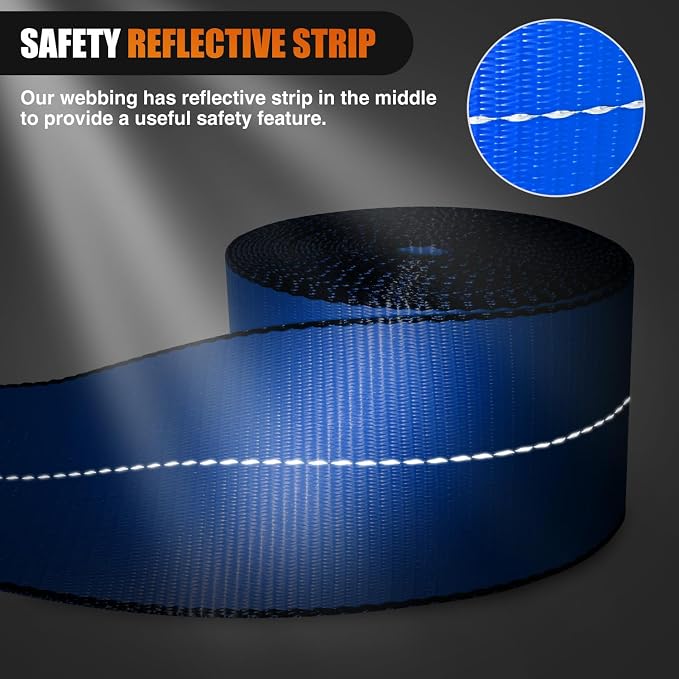 Nilight Truck Straps 4" x 30' Heavy Duty Tie Down with Flat Hooks 16800LBS Break Strength & 5400LBS WLL for Flatbed Trailer Cargo Control Recovery Tree Saver Bright Blue (10 Pack)