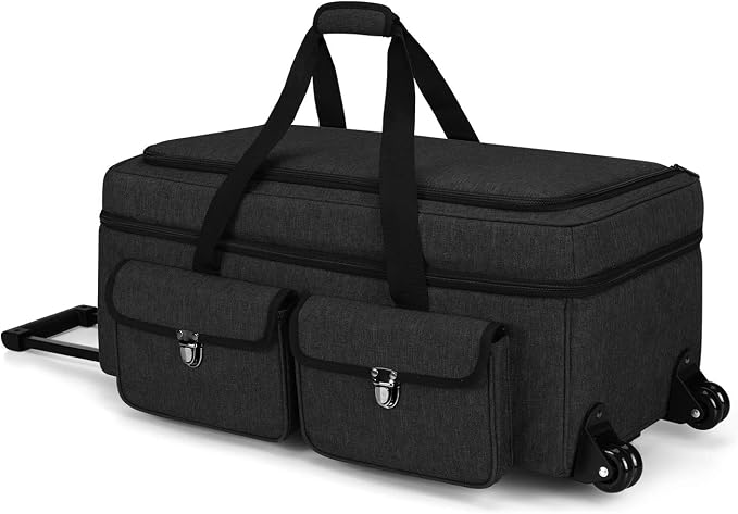 YARWO Rolling Craft Bag with Wheels Compatible for Cricut Explore 5/4/3, Maker 4/3, Cameo 5/4, Double Layers Die-cutting Machine Case with Multi Pockets for Craft Tool, Accessories and Supplies, Black