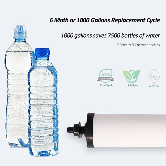 HUINING 4PCS 10-inch Replacement Ceramic Filter Candle with Activated Carbon for Countertop Gravity Water Filter Systems