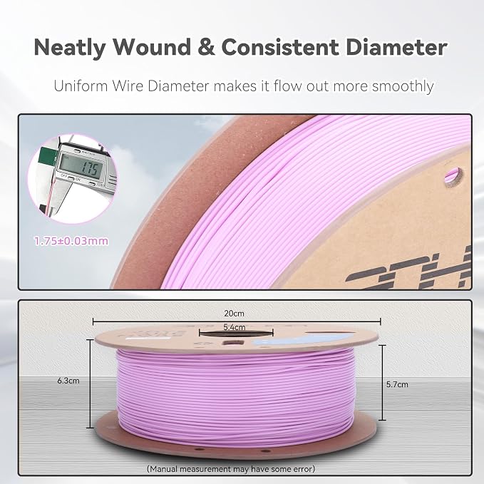 3DHoJor PLA Pro (Plus) Filament 1.75mm, 3D Printer Filament, Cardboard Spool 3D Printing Filament, Dimensional Accuracy +/- 0.03 mm, Lilac, 1kg