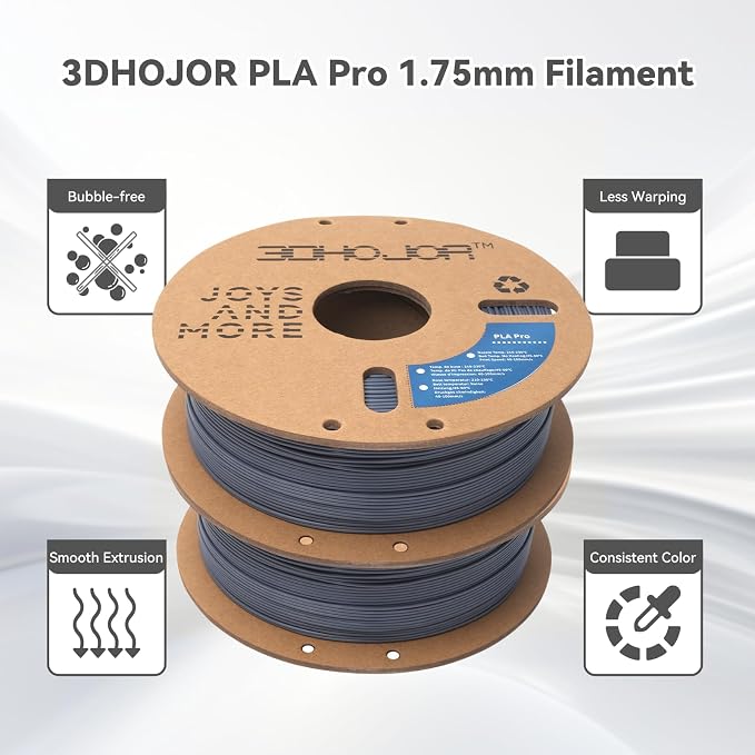 3DHoJor PLA Pro Filament 1.75mm 3D Printing Filament PLA + Bundle 1kg*2 (4.4lbs) Cardboard Spool Dimensional Accuracy +/- 0.03 mm-2Pack Gray