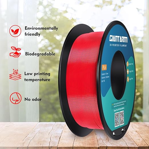 GIANTARM 3D Printer Filament,2pcs Red Pla Filament, 1Kg(2.2lbs) Spool, 1.75mm Dimension Accuracy +/- 0.03mm, 3D Printing Filament