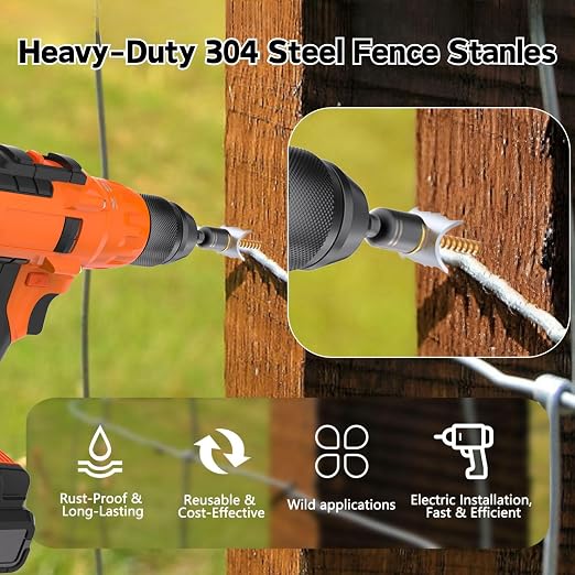 100 PCS Fence Staples–304 Stainless Steel Fence Nails for Softwood Reusable Fasteners Wire Fencing Screws for Mesh/Woven Wire, Quick Power Drill Installation – Ideal for Farms, Gardens & Outdoor Use
