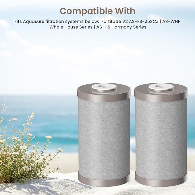 Fortitude V2 Series Sediment/Carbon/Zinc Triple Purpose Replacement Filter Compatible with the Aquasure Fortitude V2 Series Filtration System (AS-FS-25SCZ) (AS-WHF Series) (AS-HS Series) 2 Pack