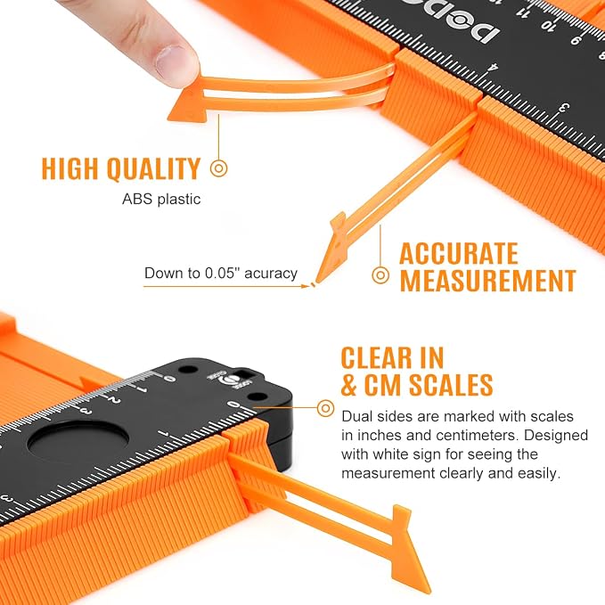 DODOWIN 10+5 Inch Contour Gauge with Lock, Dual Size Profile Duplicator Tool for Flooring, Tile, Woodworking & Irregular Shapes, Shape Outline Gauge, Father’s Day Gifts for Dad Men Husband