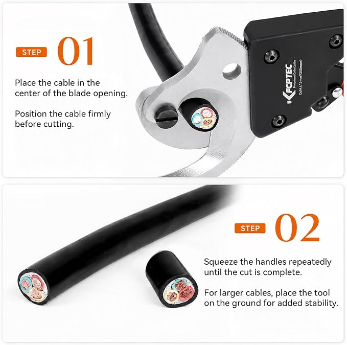 KF CPTEC Ratchet Cable Wire Cutter Heavy Duty, Cutting Tool for Electrical Aluminum, Copper and Multi-core Cables up to 300mm² / AWG 600MCM, Ergonomic Handle