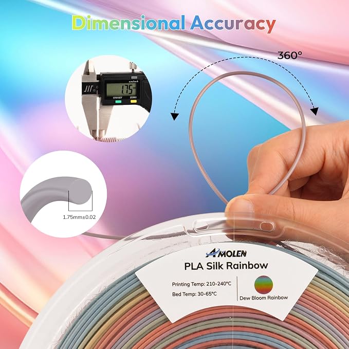AMOLEN Silk PLA 3D Printer Filament, Shiny Multicolor Rainbow PLA Filament 1.75mm, Gradient Color Change PLA 3D Printing Filament for Most FDM 3D Printer, Orange Yellow Blue Pink, 1kg (2.2lbs)