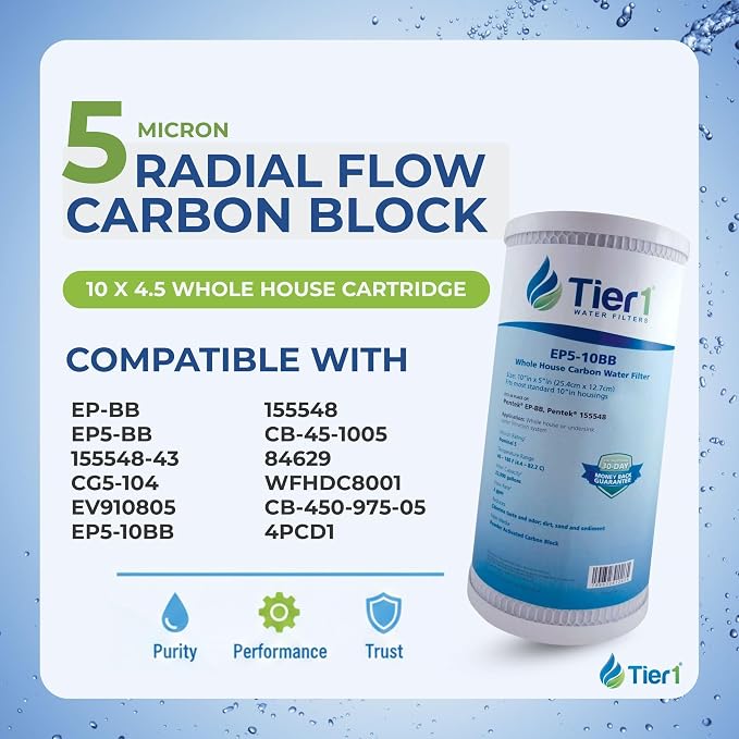 Tier1 5 Micron 10 x 4.5 Water Filter | Whole House Carbon Block Water Filter Replacement Cartridge | Replacement for Pentek EP-BB, EP5-BB, 155548-43, CG5-104, EV910805 | 4.5 x 10 Water Filter