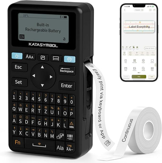 SUPVAN E11 Bluetooth Label Maker Machine, Support Keyboard & App with 30+ Fonts and 660+ Icons, Rechargeable Inkless Labeler for Home, Kitchen, Office, School, Organization, Black