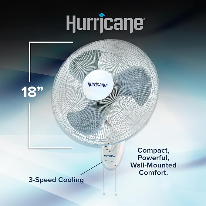 Hurricane Supreme 18" 90 Degree Oscillating Indoor Wall Mounted 3 Speed Plastic Blade Fan with Adjustable Tilt and Pull Chain Control, White (4 Pack)