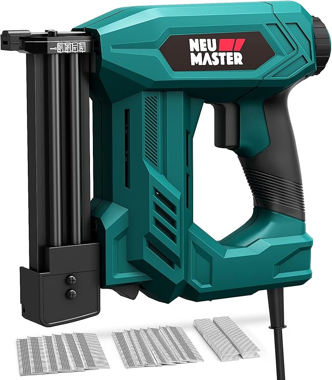 NEU MASTER Brad Nailer, 2 in 1 Electric Staple Gun/Nail Gun for Wood, Upholstery and DIY Projects, 1/4'' Narrow Crown Staples 200pcs and Nails 800pcs Included (Renewed)