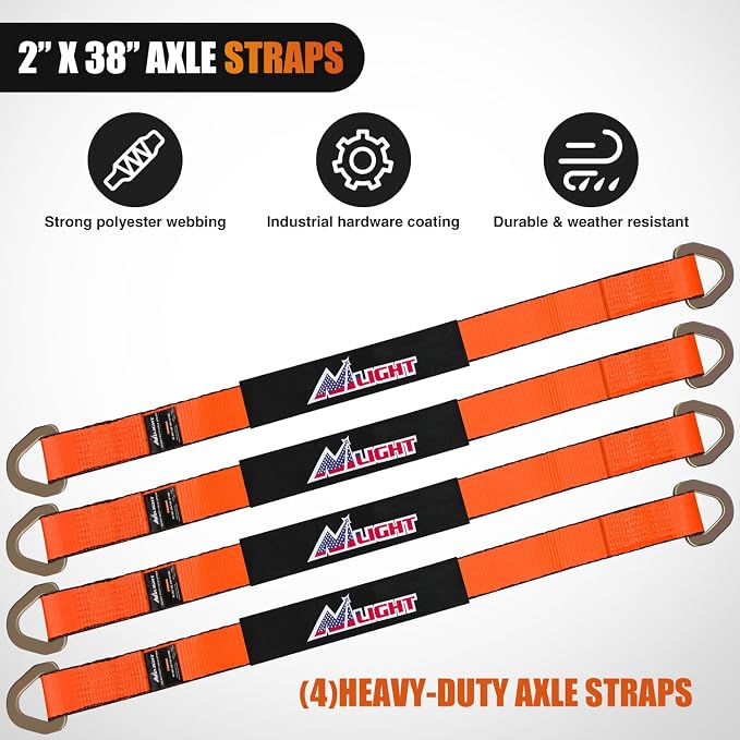 Nilight 4PCS 2"x 38" Axle Tie Down Straps with Protective Sleeve D-Ring for Securing Car Transport Lab Tested 11,127lbs Break Strength Used for Car Engine Hoist, Truck, Trailer, UTV