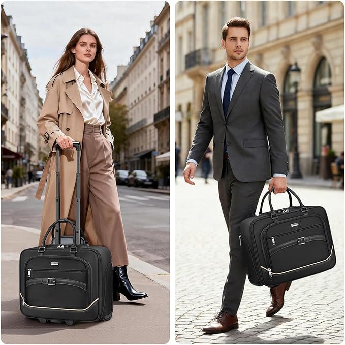 Ytonet Rolling Laptop Bag, 17.3 In Rolling Briefcase for Men Women with Accordion File Pockets, Anti Theft Laptop Bag with Wheels, Professional Roller Underseat Bag for Travel Work Teacher, Black