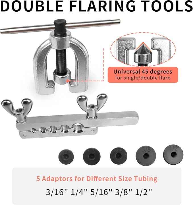 MuHize Brake Line Flaring Tool Kit – 3/16 Inch 25 ft Copper Brake | Double Flaring Tool with 16 Fittings and 4 Unions for Brake Lines, Corrosion Resistant