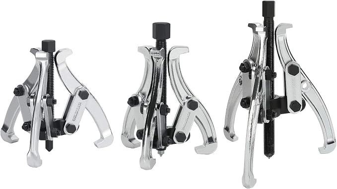 DURATECH 3-Piece 3-Jaw Gear Puller, 3", 4", 6", Removal Tool for Gears, Pulleys, Bearings, and Flywheels, Fully Assembled, CR-V Steel