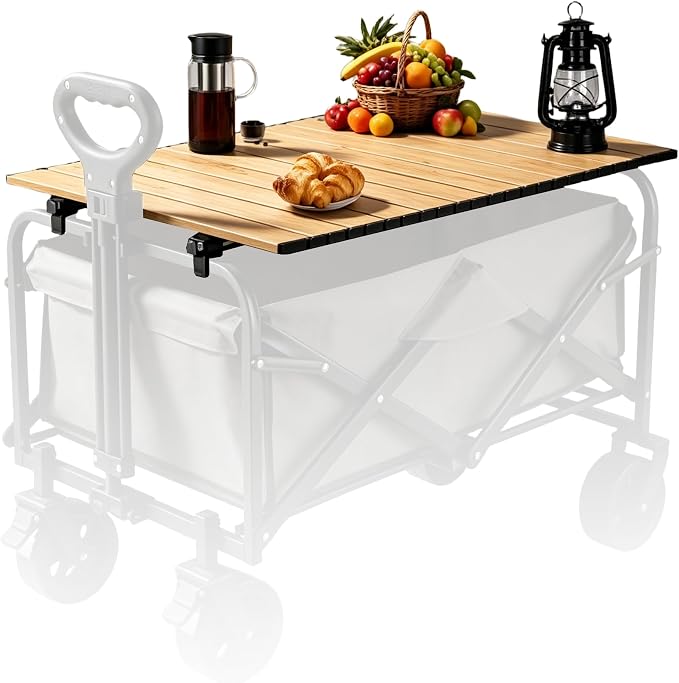 Metal Tabletop Board for Wagons Cart,Foldable Table 34"×21" | Heavy Duty for Wagon, Alloy Board with Load Capacity 68LBS, Camping Essential and Gear for Outdoor Party (Khaki)