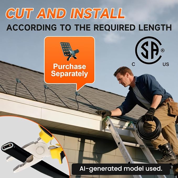Cut-to-Length Roof & Pipe Heating Cable – YeloDeer Professional Bulk Roll, 5W/ft 120V 500Ft Self-Regulating CSA for Electricians and Installers (Requires End Seal & Power Cord Kit)