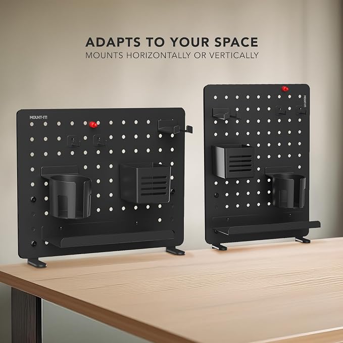 Mount-It! Clamp-On Desk Pegboard Organizer, Magnetic Metal Peg Board with 7 Accessories, 16.5" x 15.9", Vertical or Horizontal, No-Drill Desktop Storage for Home Office, Gaming & Crafting, Black