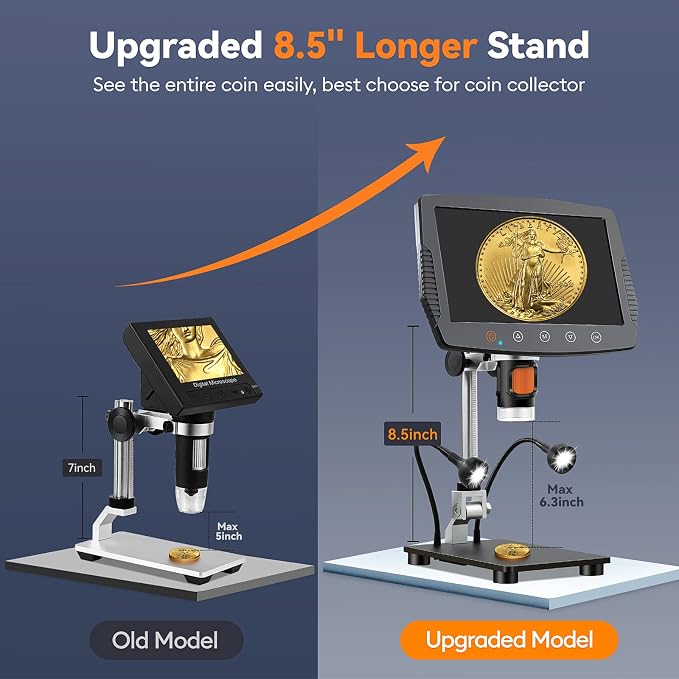 Hayve 9 '' LCD Digital Microscope, 1500X Magnification Coin Microscope with 16MP Camera, Micro Soldering Microscope for Adults, 32GB Card Included, Wired Remote, Compatible with Windows/Mac OS