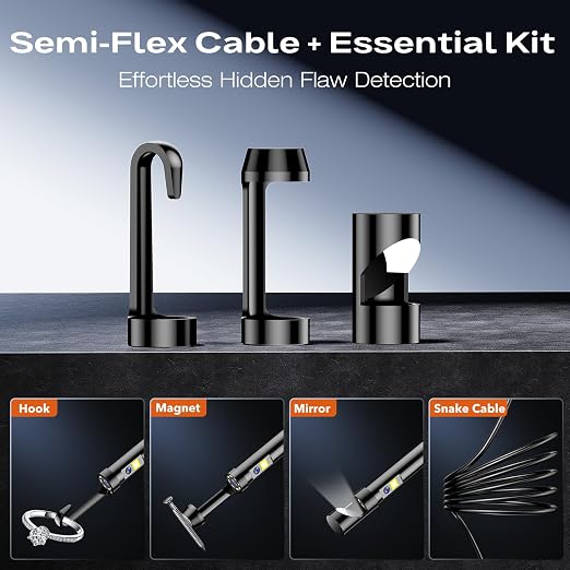 Borescope Dual Lens Endoscope Camera with Light, 4.3" IPS 1920P HD Inspection Camera, 7.9mm IP67 Waterproof with 8+1 Adjustable LEDs, 16.5FT Semi-Rigid Snake Cable for Mechanic, Cool Gadgets for Men