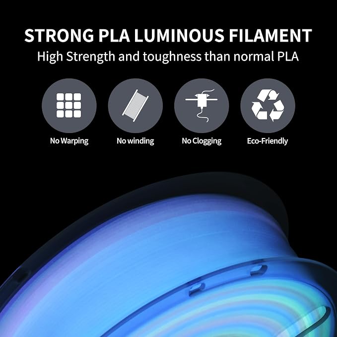 RAMBERY Glow in The Dark Rainbow 3D Printer Filament Luminous PLA Filament 1.75mm 3D Printing Filament Fit Most FDM Printers, 1kg(2.2lbs)/Spool