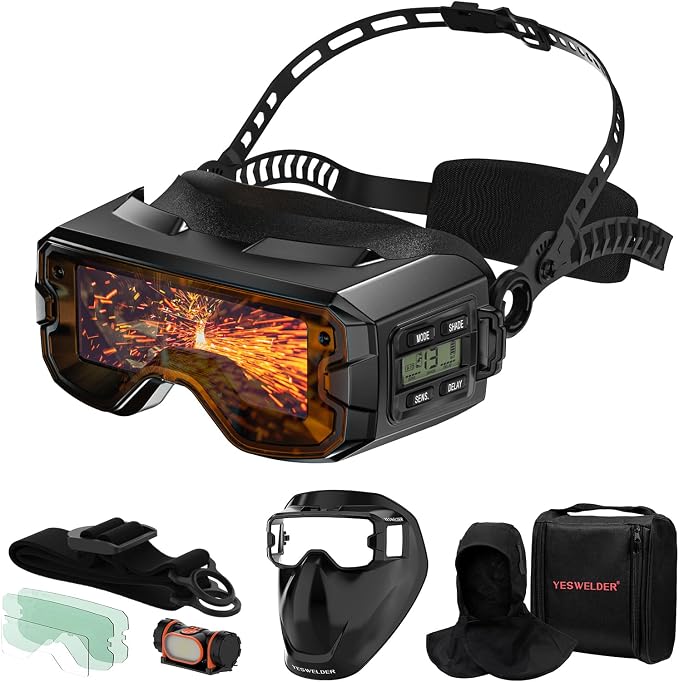 YESWELDER Auto Darkening Welding Goggles Kit with Mask, LED Lighting, True Color 2 Arc Sensors Wide Shade 3/5-9/9-13 Welding Glasses Welding Helmet for TIG, MIG, ARC, CUT and Grind