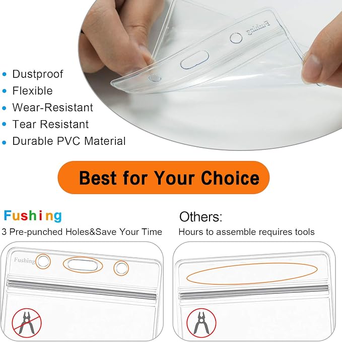 Fushing 300 Pcs Clear Plastic Horizontal Name Tag Badge ID Card Holders