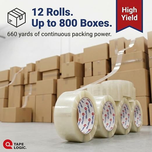 Tape Logic Packing Tape (12-Rolls), 2" x 55 yd - Heavy Duty Packaging Tape Refill for Shipping, Moving, Order Fulfillment, Acrylic 2.6 Mil