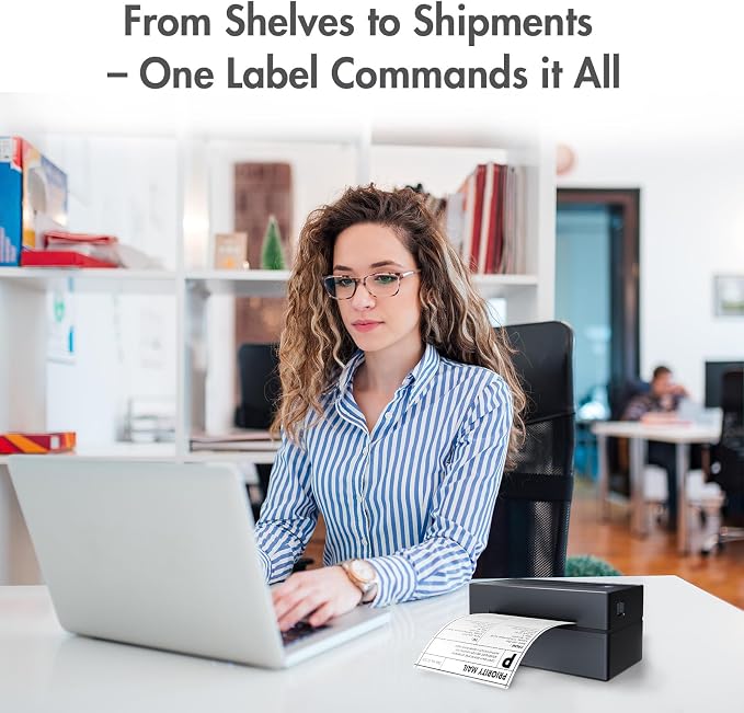 Bluetooth Thermal Shipping Label Printer: 4x6 Wireless Label Maker with Tape for Small Business - Compatible with iPhone, Android, Windows & Mac, Widely Used for USPS UPS Amazon Shopify Etsy