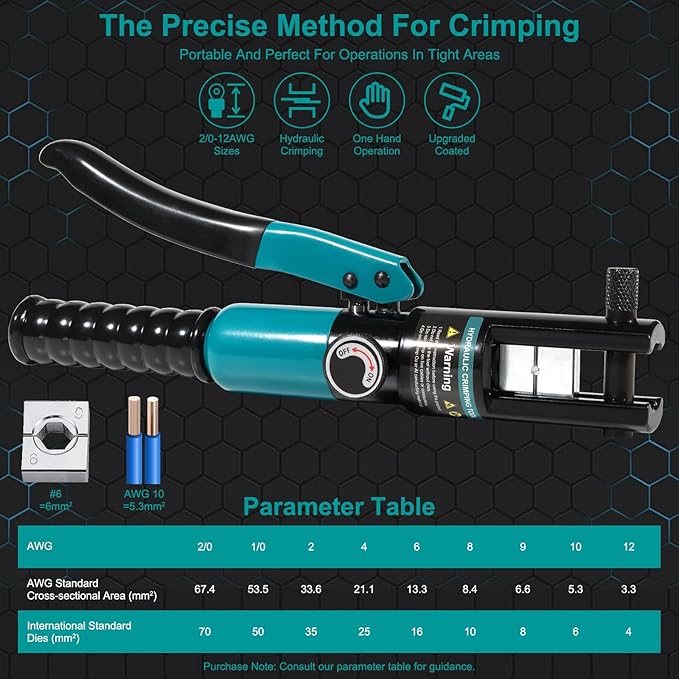 Brileine 10 Tons Hydraulic Crimping Tool and Cable Cutter, Hydraulic Crimper, Battery Cable Crimper Tool for 12 AWG to 2/0 AWG Battery Terminals, with 9 Dies