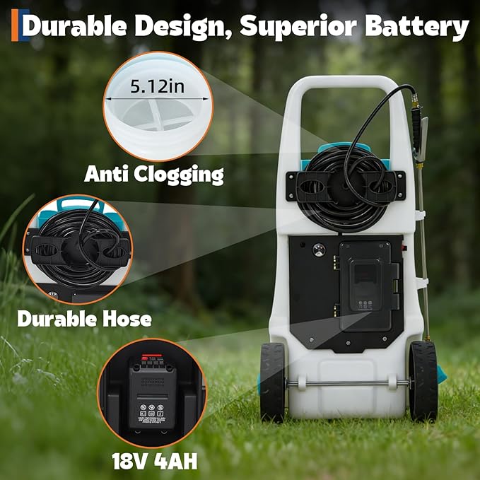 Garvee 13 Gallons Battery Powered Sprayer with Wheeled Cart, 18V 4Ah Electric Sprayer with 6 Nozzles & 2 Wands, 4-6 Hour Runtime, 80PSI Adjustable Pressure, Trigger Lock, Yard Sprayers for Lawn