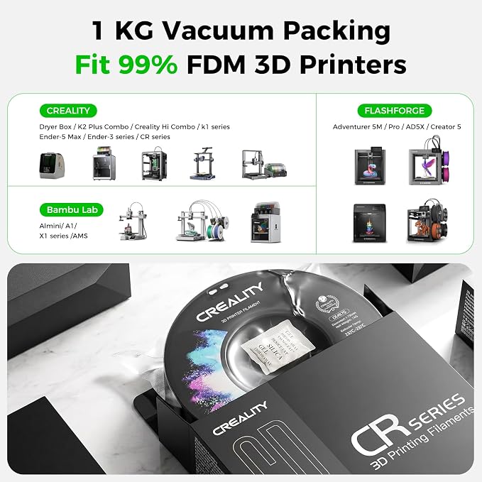 Creality Black & Black PETG 1.75mm Filament 2KG, 3D Printer Filament Bundle, Excellent Toughness High Precision, Odorless Non-Toxic Moistureproof, Glossy, Accuracy +/- 0.02mm