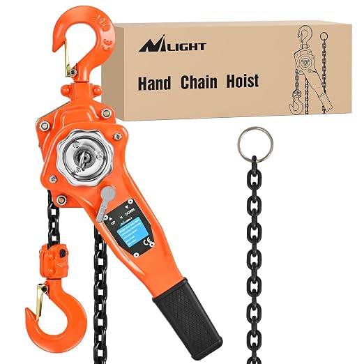 Nilight 3/4 Ton 1650 lbs Manual Lever Chain Hoist G80 Galvanized Carbon Steel with Weston Double-Pawl Brake Auto Chain Leading & 360° Rotation Hook for Garage Factory Dock